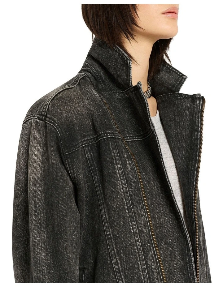 Revival Denim Biker Jacket in Washed Black image 5