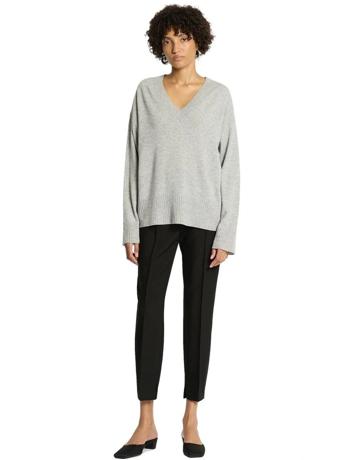 Lucillian V Neck Knit Top in Grey image 1