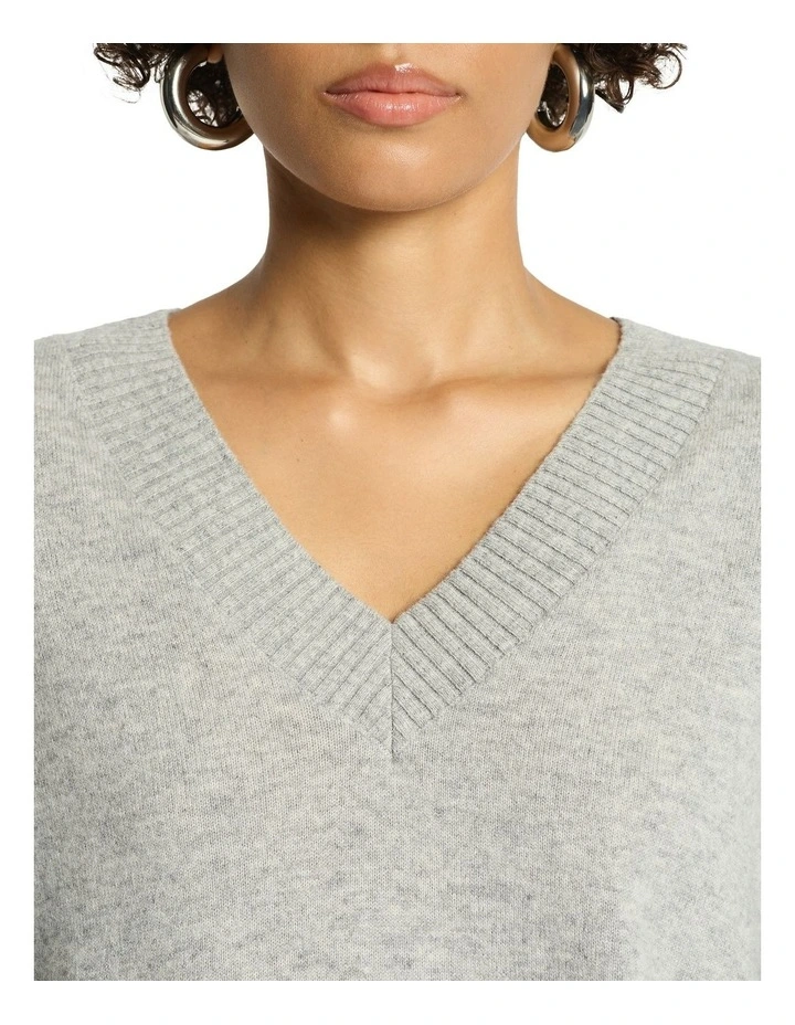 Lucillian V Neck Knit Top in Grey image 3