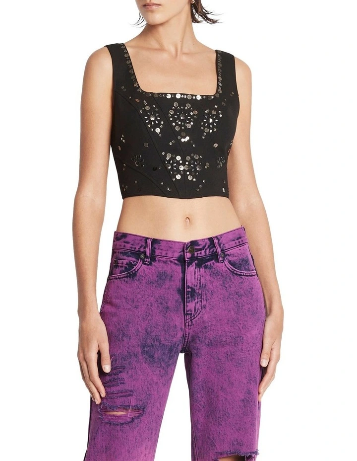 Romancing The Stone Embellished Corset Top in Black image 2