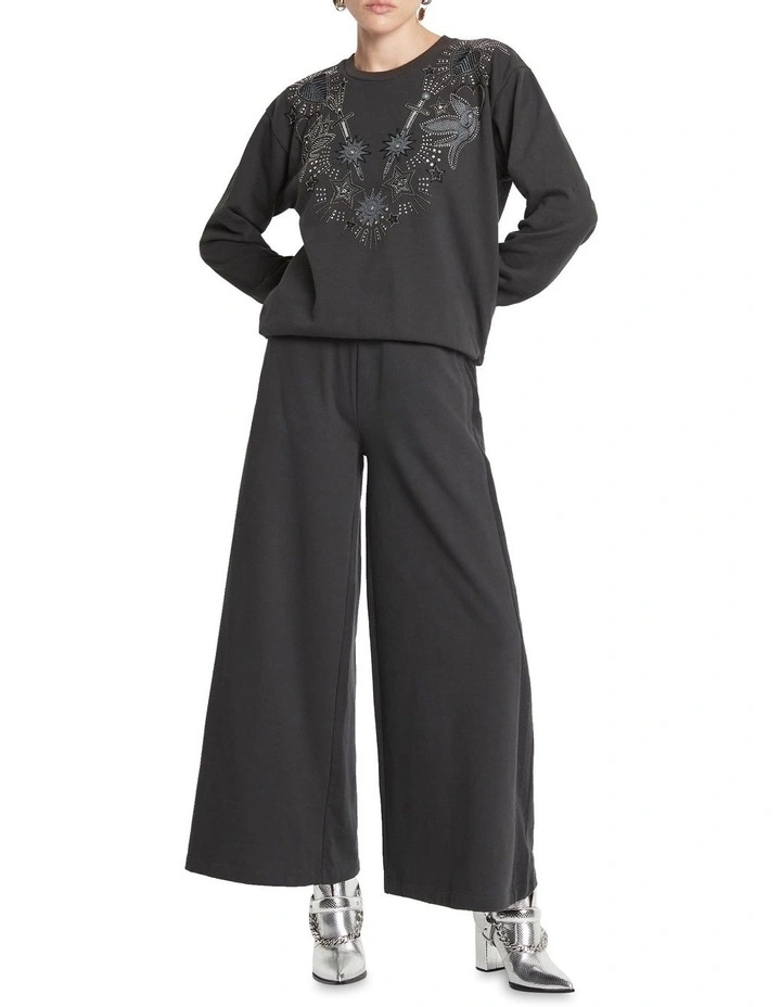 Every Other Day Embroidered Jewel Sweatshirt in Washed Black image 1