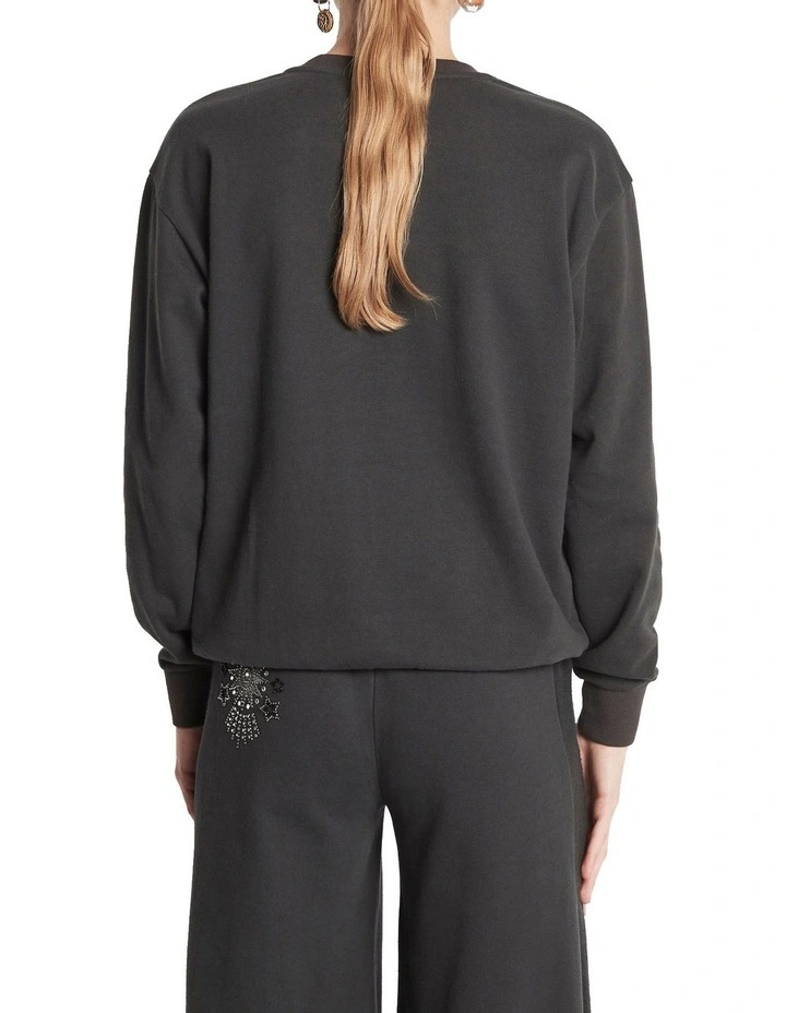 Every Other Day Embroidered Jewel Sweatshirt in Washed Black image 2