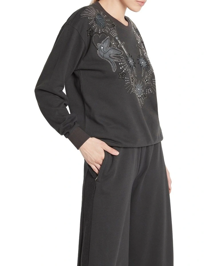 Every Other Day Embroidered Jewel Sweatshirt in Washed Black image 3