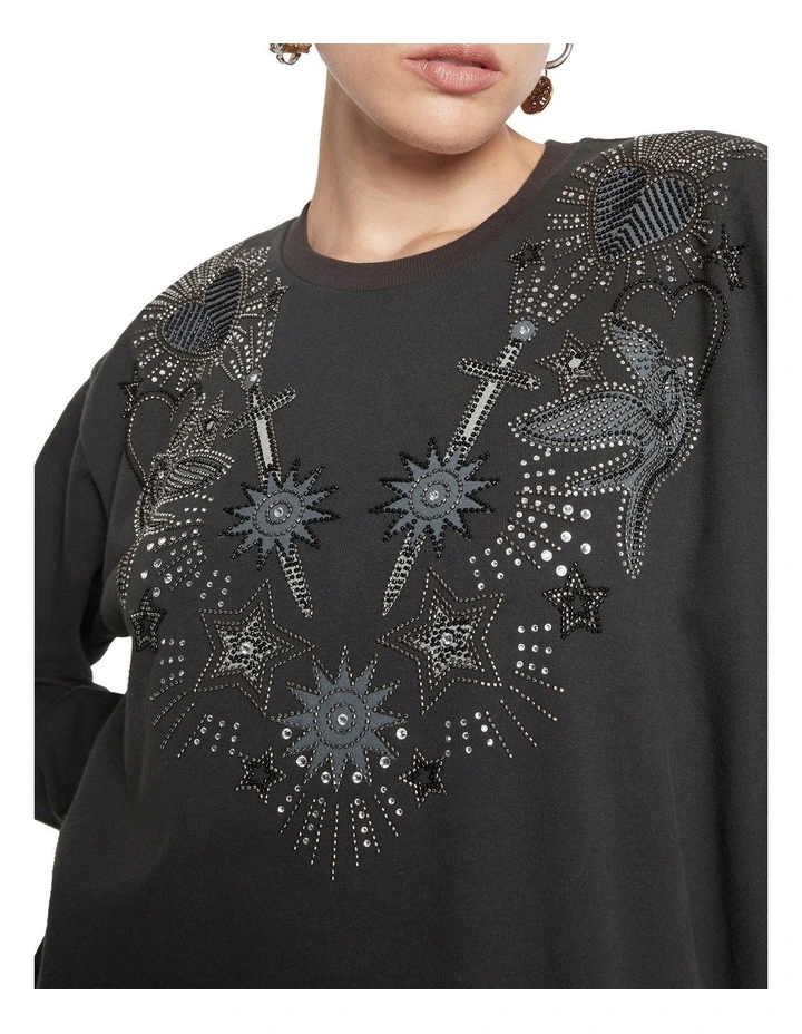 Every Other Day Embroidered Jewel Sweatshirt in Washed Black image 5