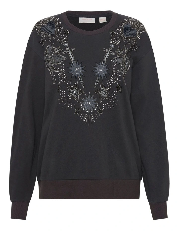 Every Other Day Embroidered Jewel Sweatshirt in Washed Black image 6