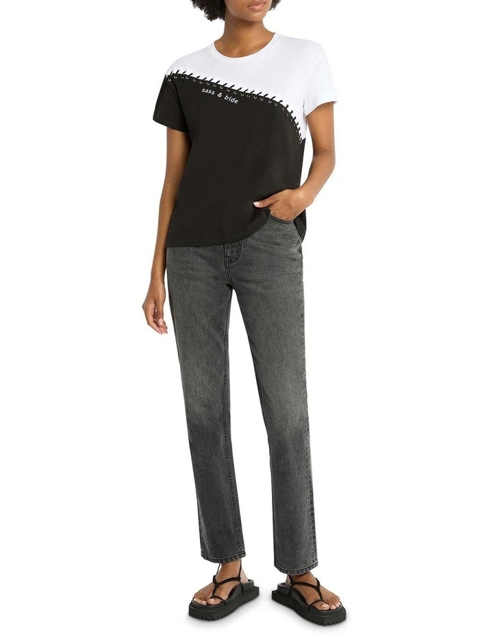 Rebel Rush Eyelet Relaxed Fit Tee in Black/White image 4