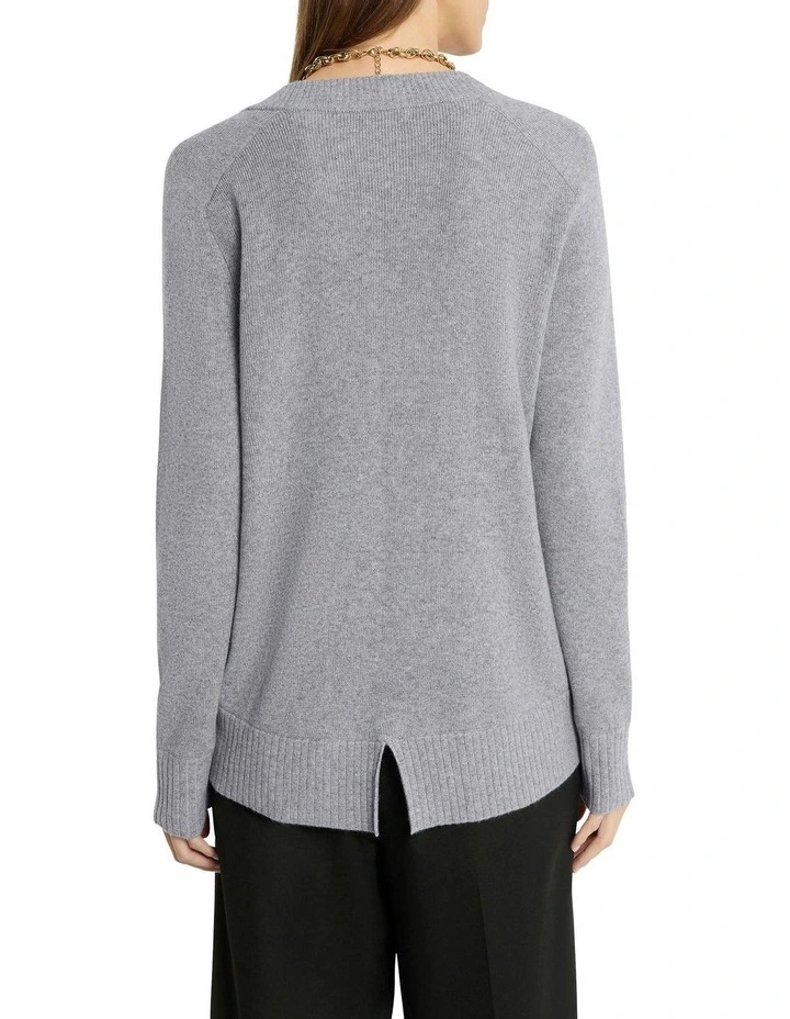 Moda Cashmere V Neck Knit Top in Grey image 2