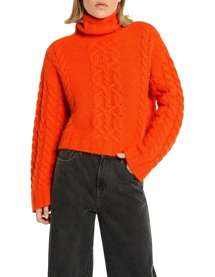 Deluxe Cable Knit Sweater in Orange image 1