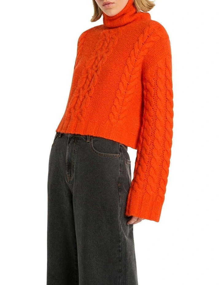 Deluxe Cable Knit Sweater in Orange image 4