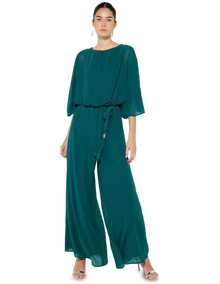 Lucien Chiffon Jumpsuit in Emerald image 1