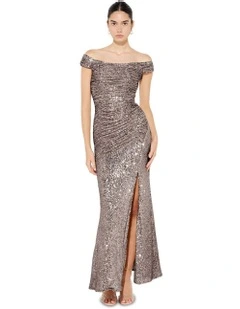 Jewel Sequin Gown in Gunmetal