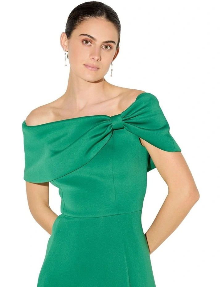 green emerald velvet dress ASHLEYlauren 11345 Draped V-Neck Gown with Bishop Sleeves