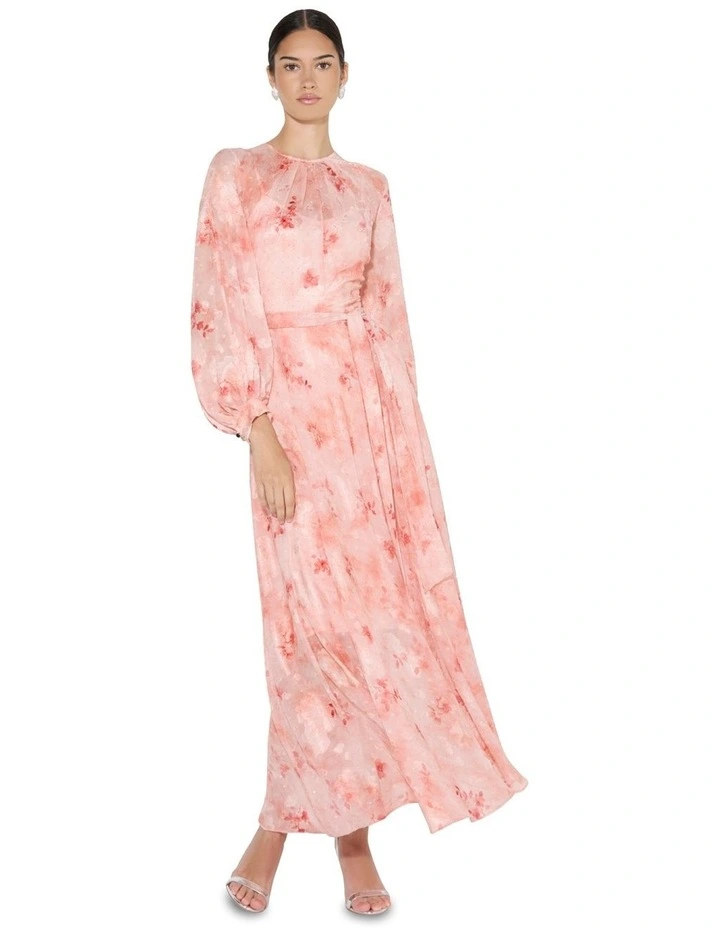 Keira Printed Maxi Dress in Coral image 1