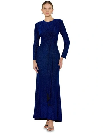Zoe Metallic Knit Gown in Blue