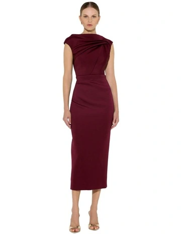 Anya Scuba Cocktail Midi Dress in Red