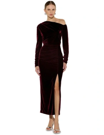 Alissa Velour Cocktail Dress in Burgundy