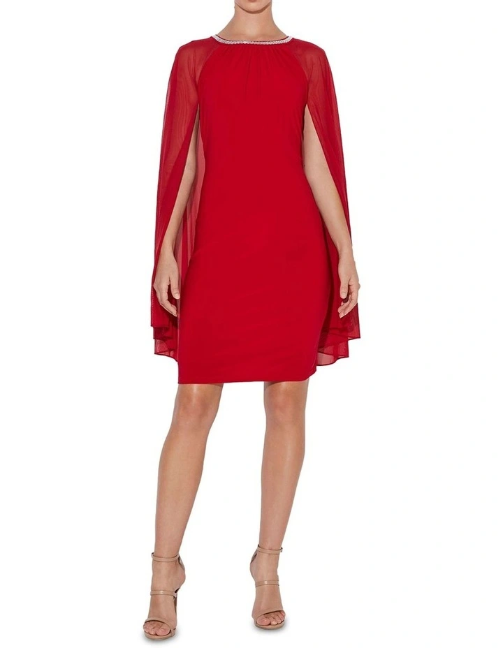 Erica Cape Dress in Red image 2