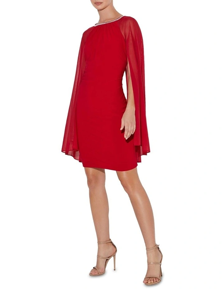 Erica Cape Dress in Red image 3