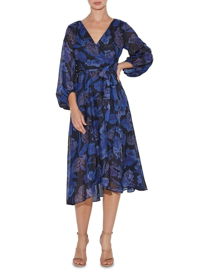 Simona Navy Print Wrap Dress in Navy image 1