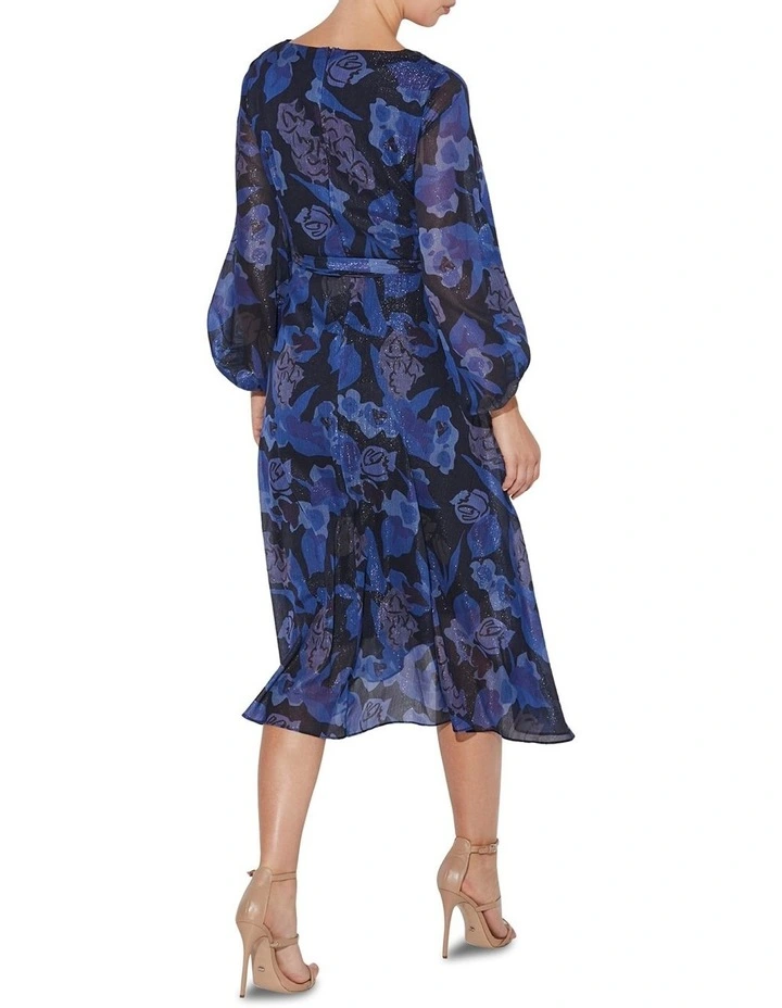 Simona Navy Print Wrap Dress in Navy image 3