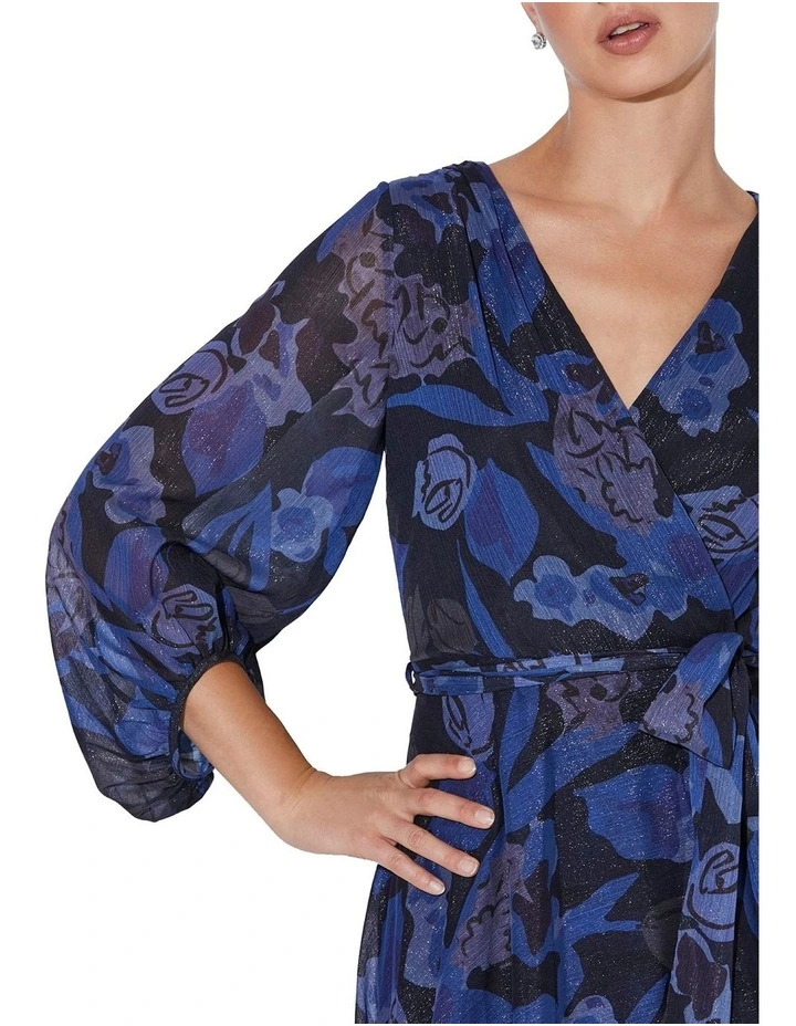 Simona Navy Print Wrap Dress in Navy image 5