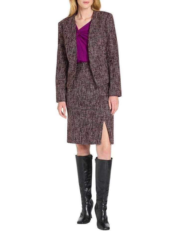 Lylo Tweed Cropped Jacket in Plum/Black image 2