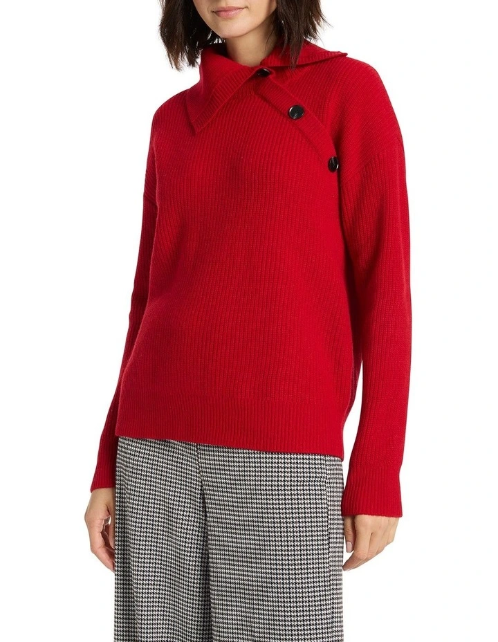 David Lawrence Esna Asymmetric Neck Knit in Cranberry MYER