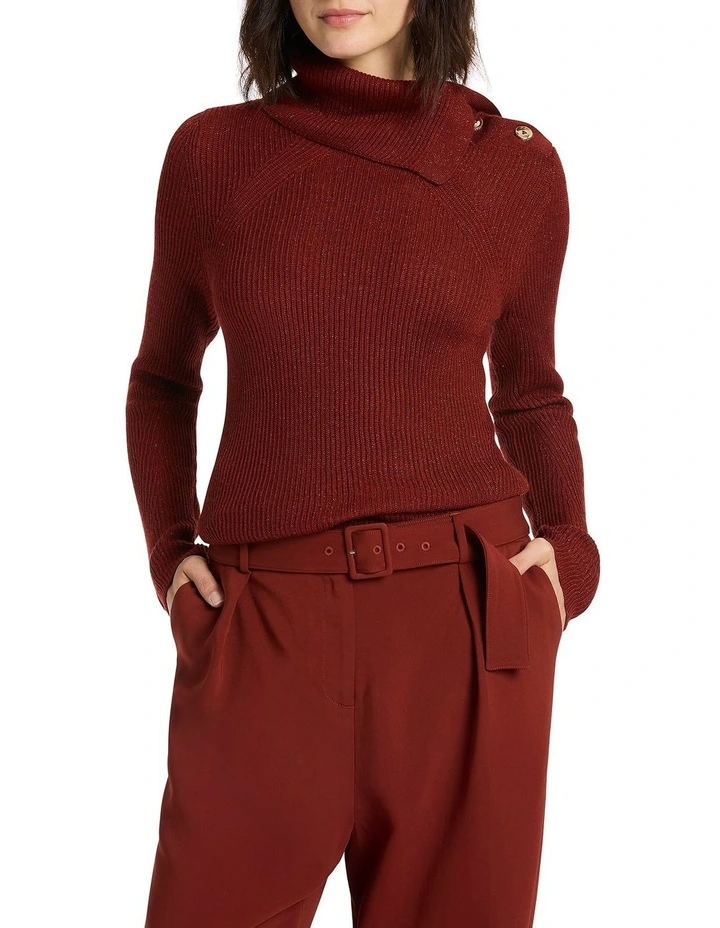 Ines Collared Wool Knit in Currant Sparkle image 1