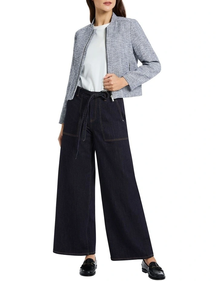 Cintia Tweed Bomber Jacket in Ivory/Blue image 2