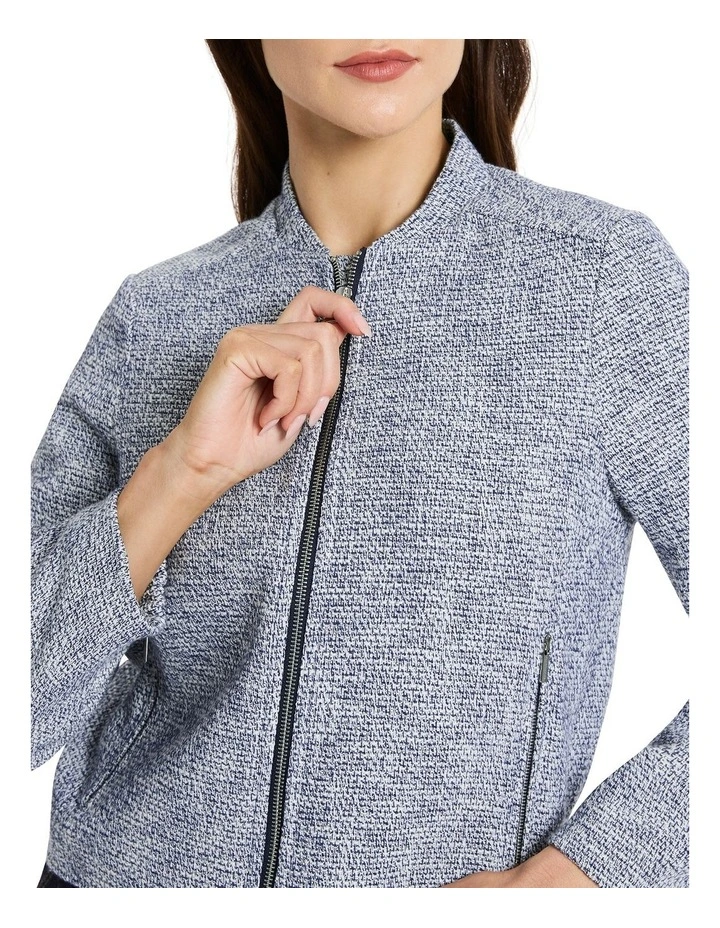 Cintia Tweed Bomber Jacket in Ivory/Blue image 3