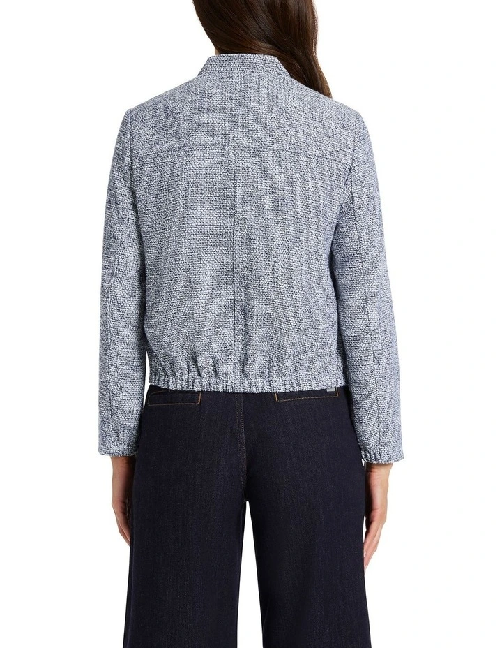 Cintia Tweed Bomber Jacket in Ivory/Blue image 4