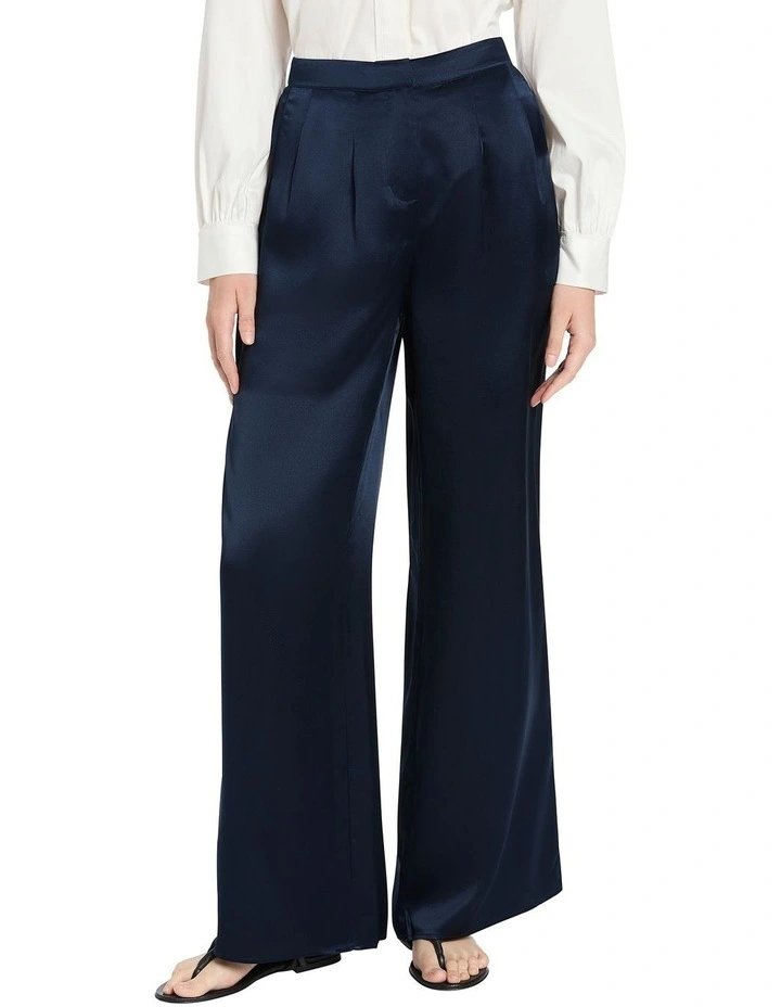 Archie Silk Palazzo Pant in Navy image 1