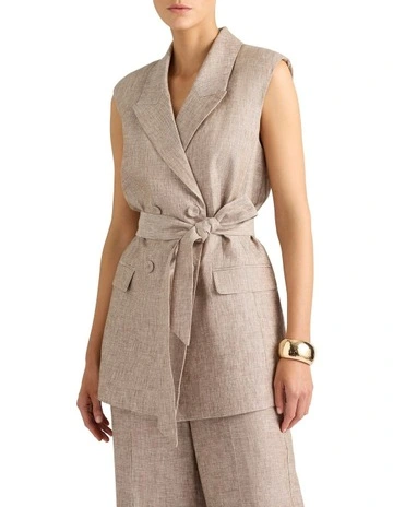Marta Sleeveless Jacket in Cedar Slub