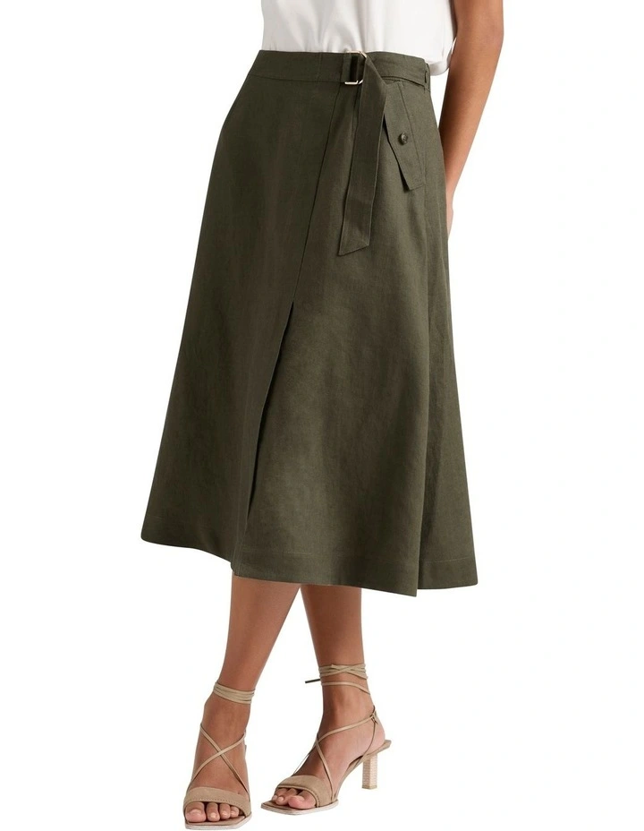 Eiza Linen Wrap Skirt in Hemlock image 1