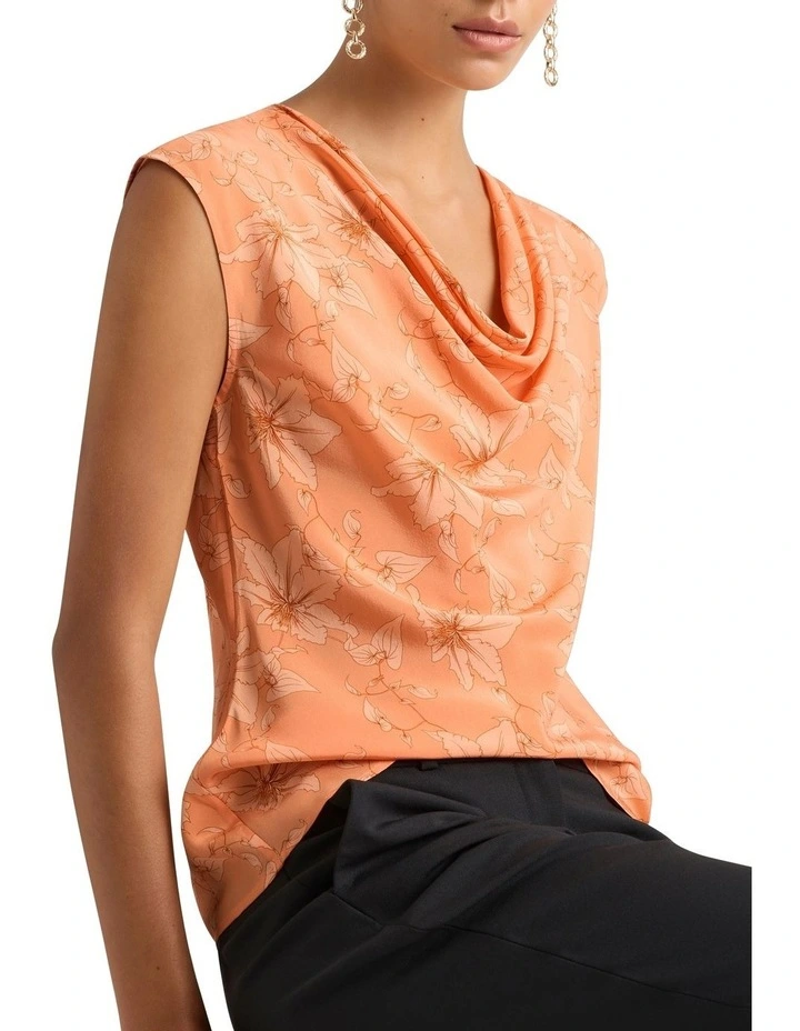 Zane Cowl Neck Silk Top in Salmon Multi image 1