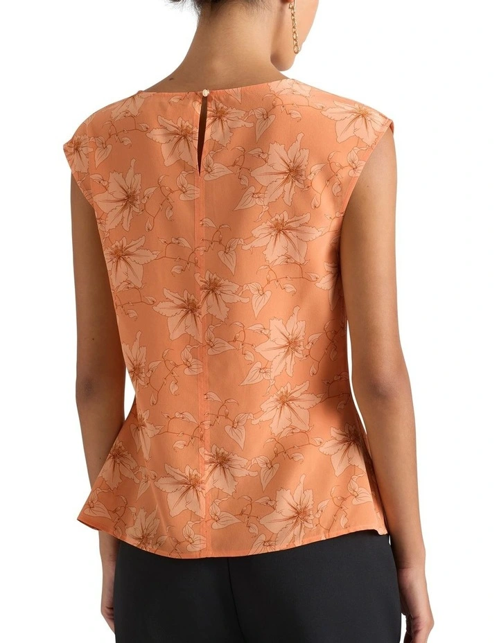 Zane Cowl Neck Silk Top in Salmon Multi image 3