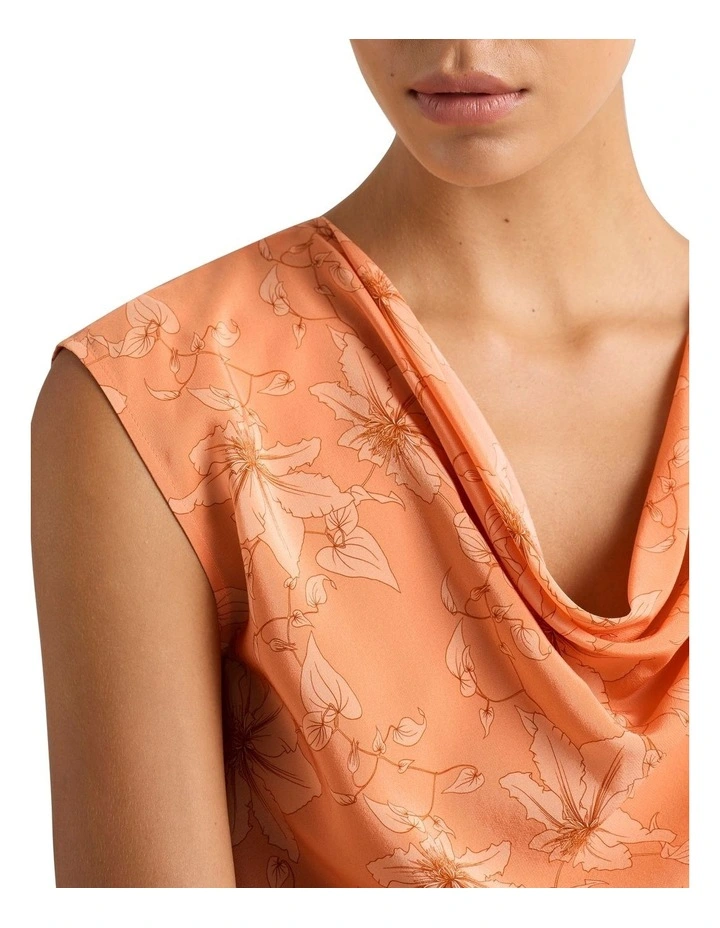 Zane Cowl Neck Silk Top in Salmon Multi image 4