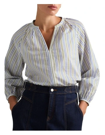 Kairi Striped Cotton Blouse in White Stripe