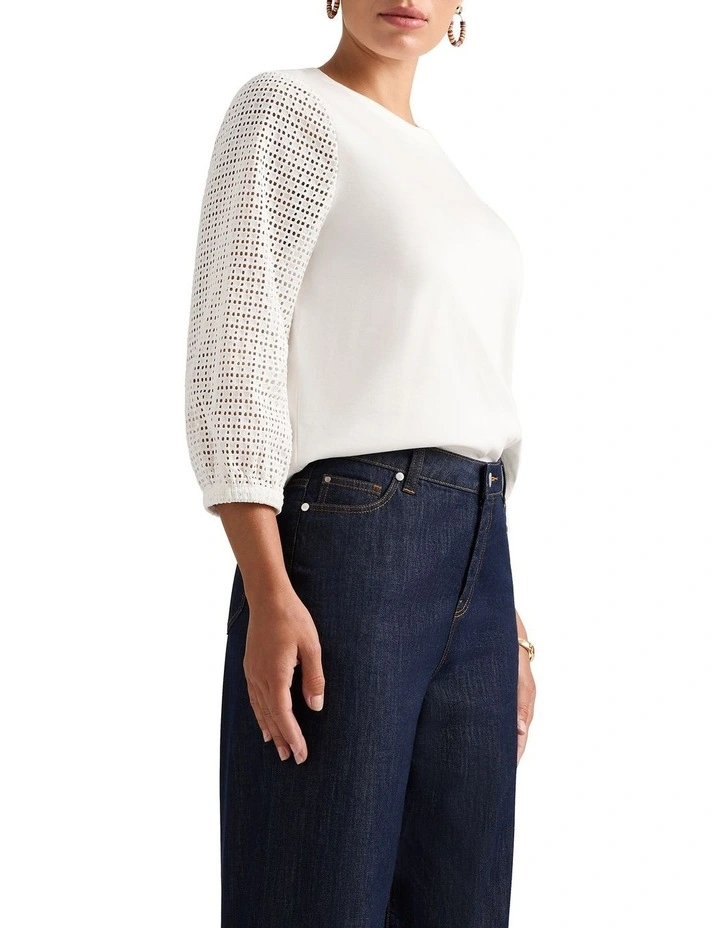 Jane Lace Sleeve Top in White image 1