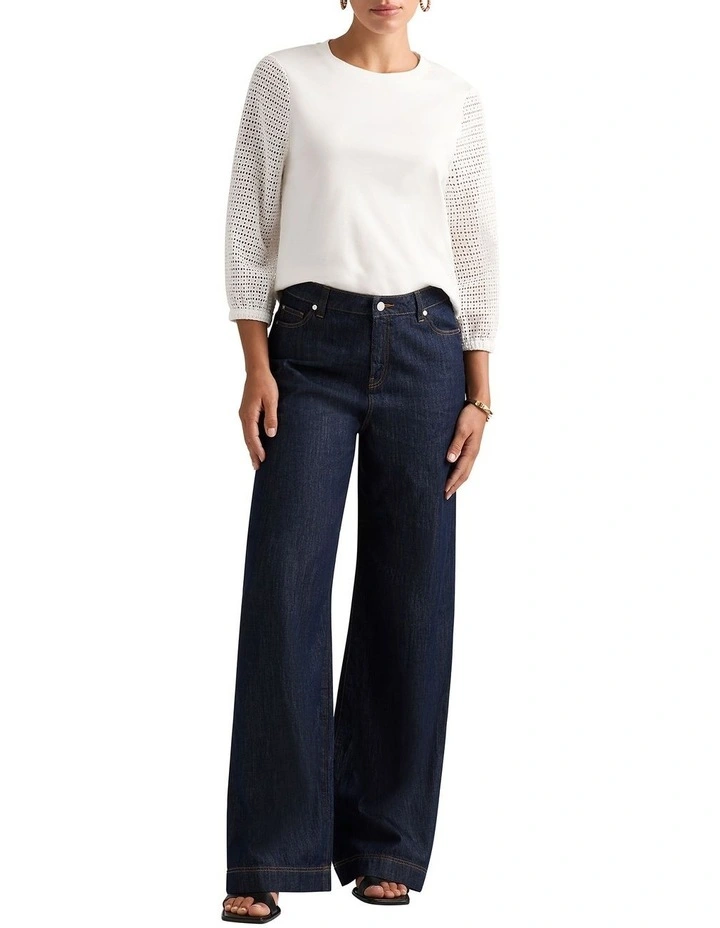 Jane Lace Sleeve Top in White image 2