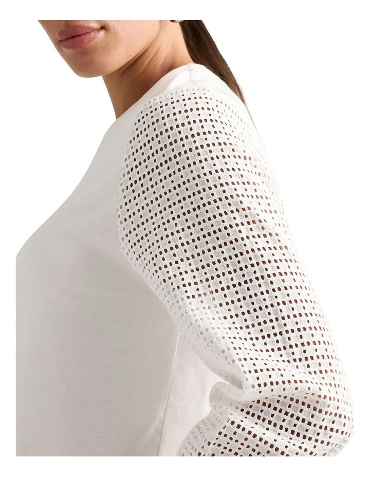 Jane Lace Sleeve Top in White image 3