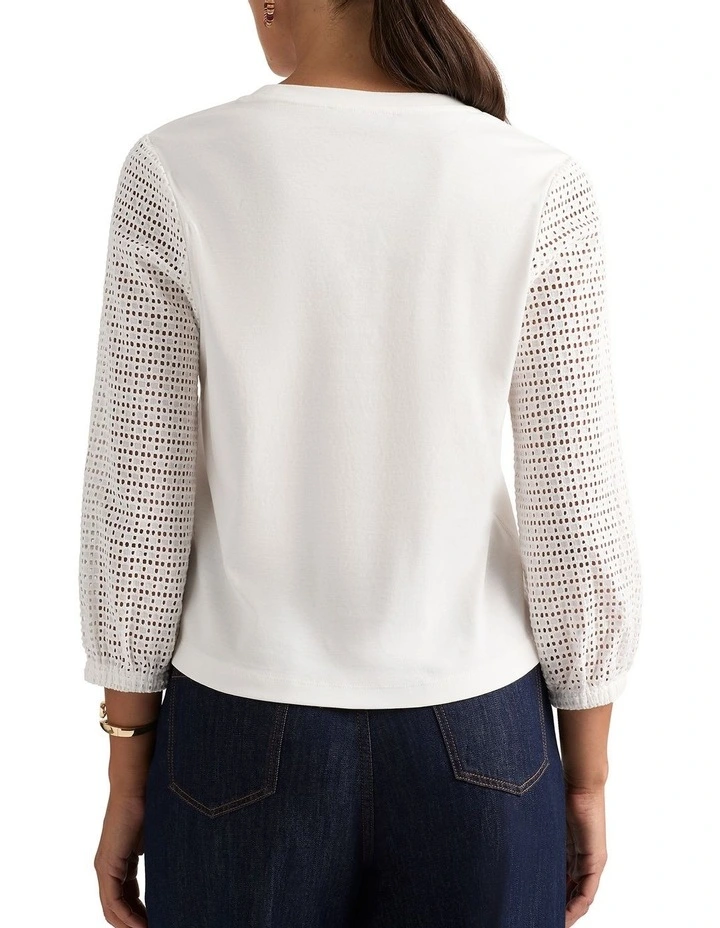 Jane Lace Sleeve Top in White image 4