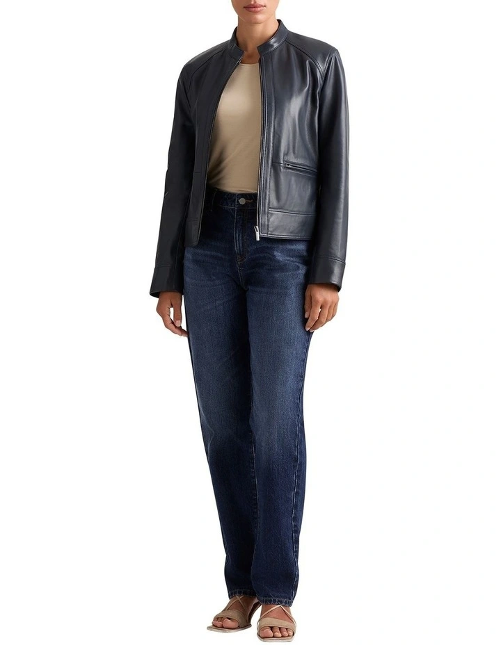 Leora Leather Jacket in Ink image 2