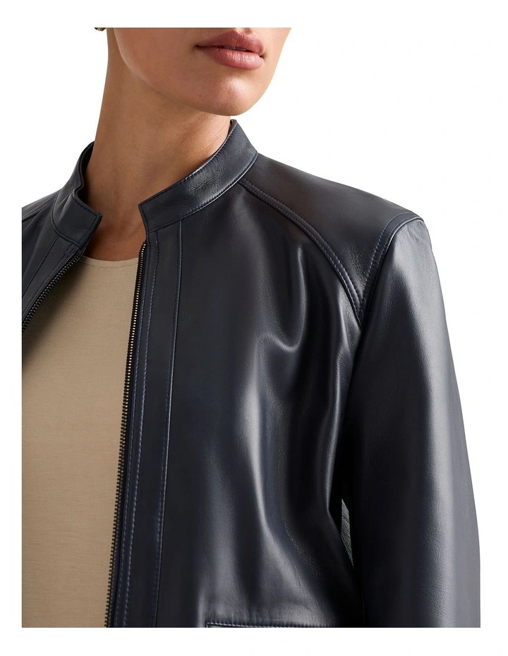 Leora Leather Jacket in Ink image 3