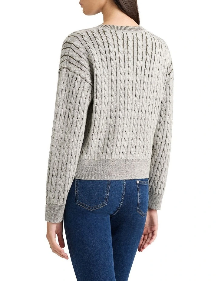 Berryl Merino Cable Knit Jumper in Pesto/Ivory image 4