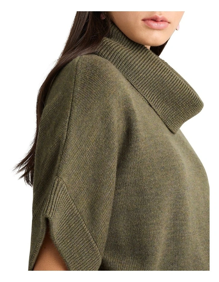 Roll Neck Gilet Knit Top in Pesto image 2