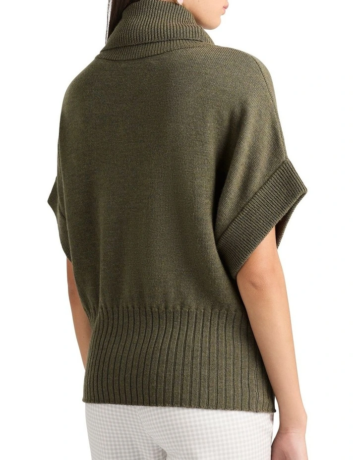 Roll Neck Gilet Knit Top in Pesto image 4