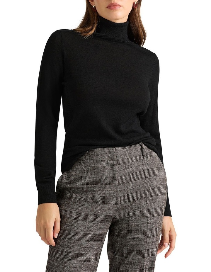 Phoenix Merino Roll Neck Knit Top in Black