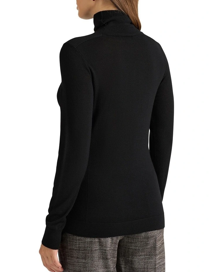 Phoenix Merino Roll Neck Knit Top in Black image 4