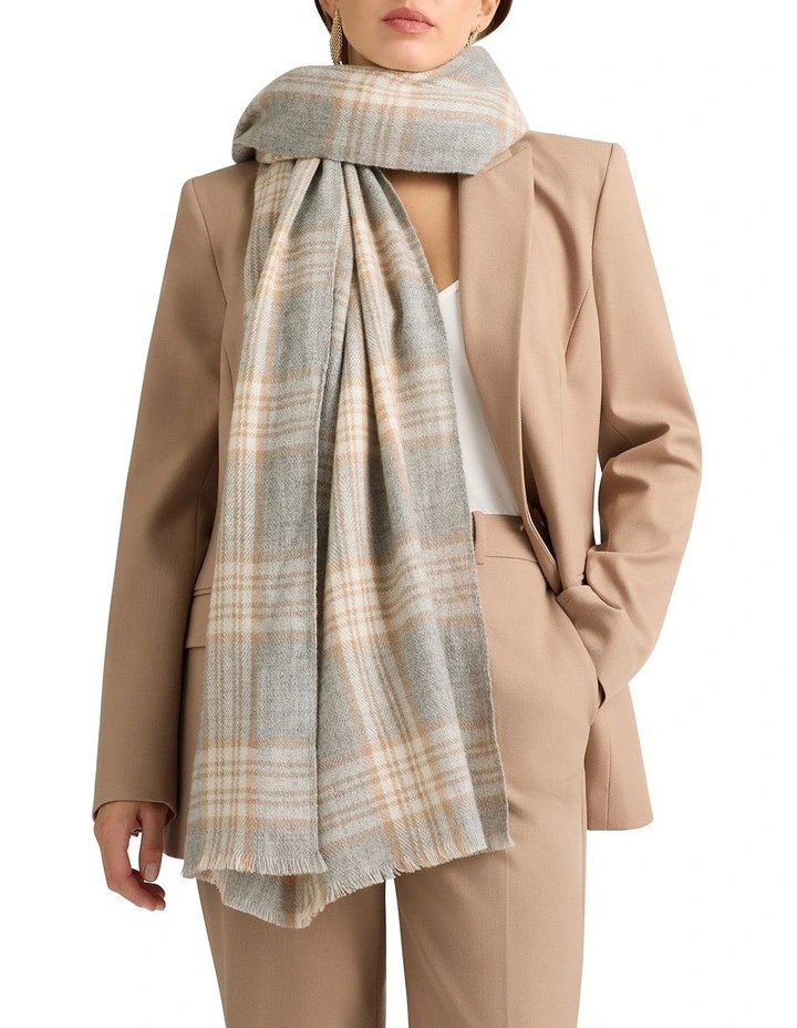 Trana Wool Blend Scarf in Neutral Check image 1
